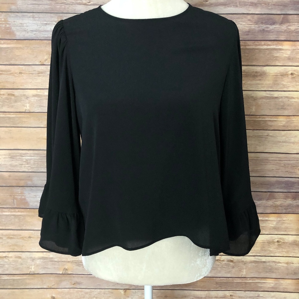 Zara Basic Black Top Bell Sleeves